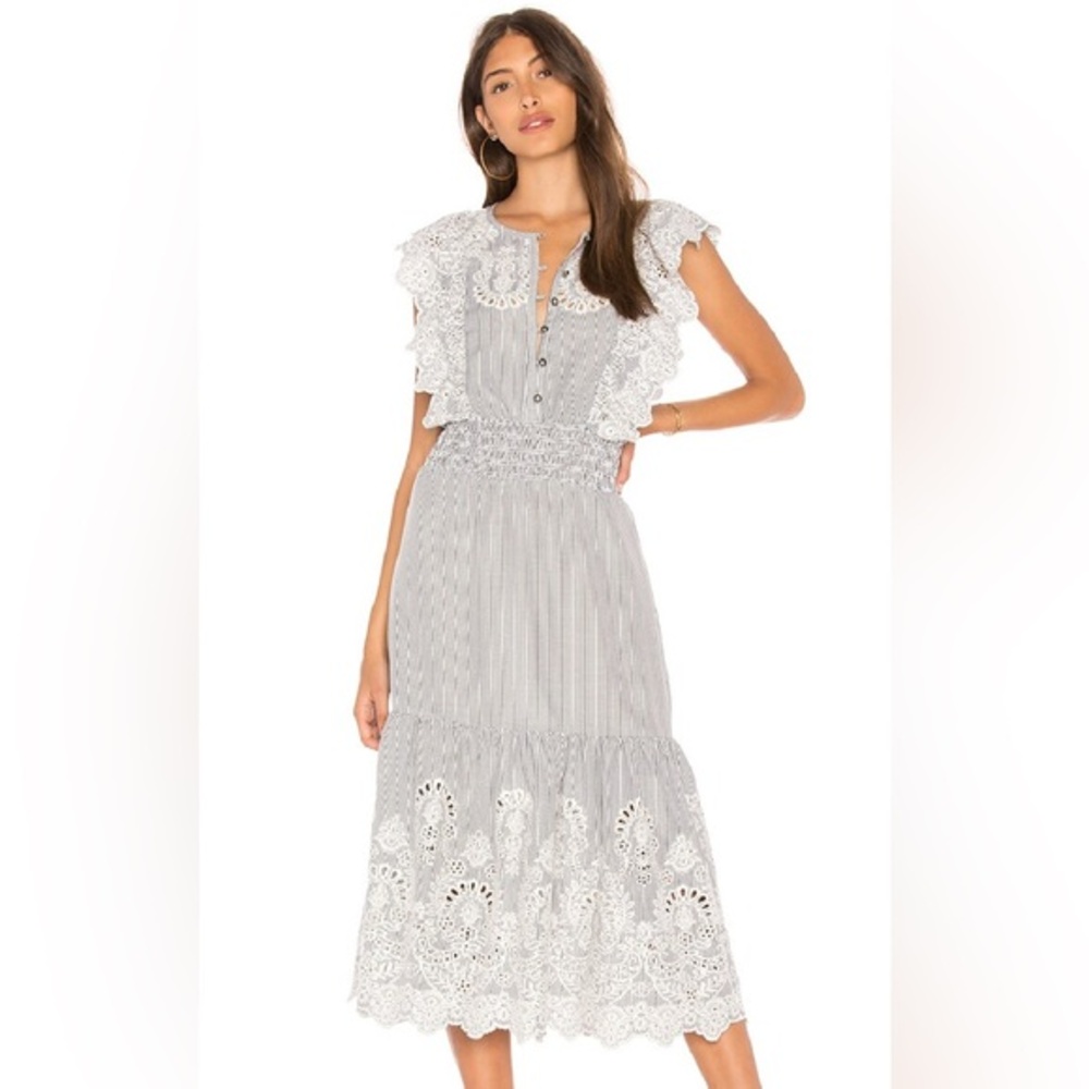 Saylor Maliyah Eyelet Striped‎ Midi Dress in Black and White